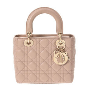 CHRISTIAN DIOR Lady Cannage Pink Beige Lambskin Handbag